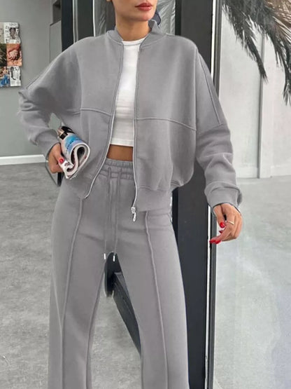 Baseball Collar Zip Up Outerwear and Drawstring Pants Set New Era Fashion LLc