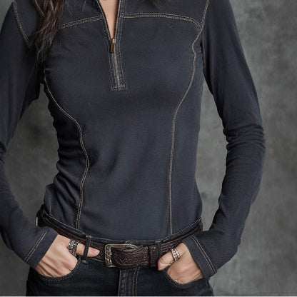 Women’s Retro Stand Collar Half Zip Pullover Top FitiqueFit