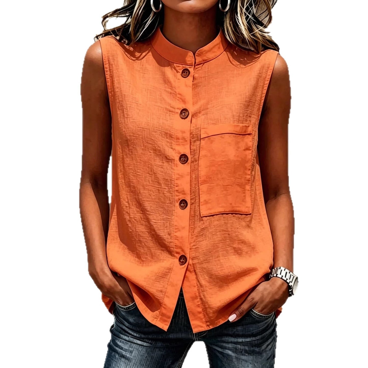 Women's Sleeveless Crop Top with Buttoned Pockets – Solid Color FitiqueFit