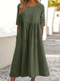 Plus Size Cotton Linen Midi Dress | Round Neck Pocket Dress FitiqueFit