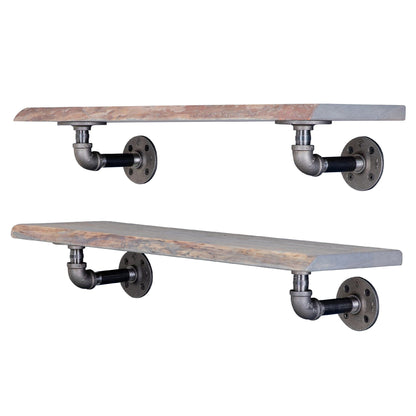 24” Riverstone Grey Live Edge Wood Shelf with L-Shaped Pipe Brackets (2-Pack) PIPE DECOR