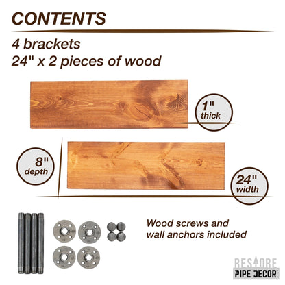 RESTORE Sunset Cedar 24 in. Shelves with Straight Brackets PIPE DECOR