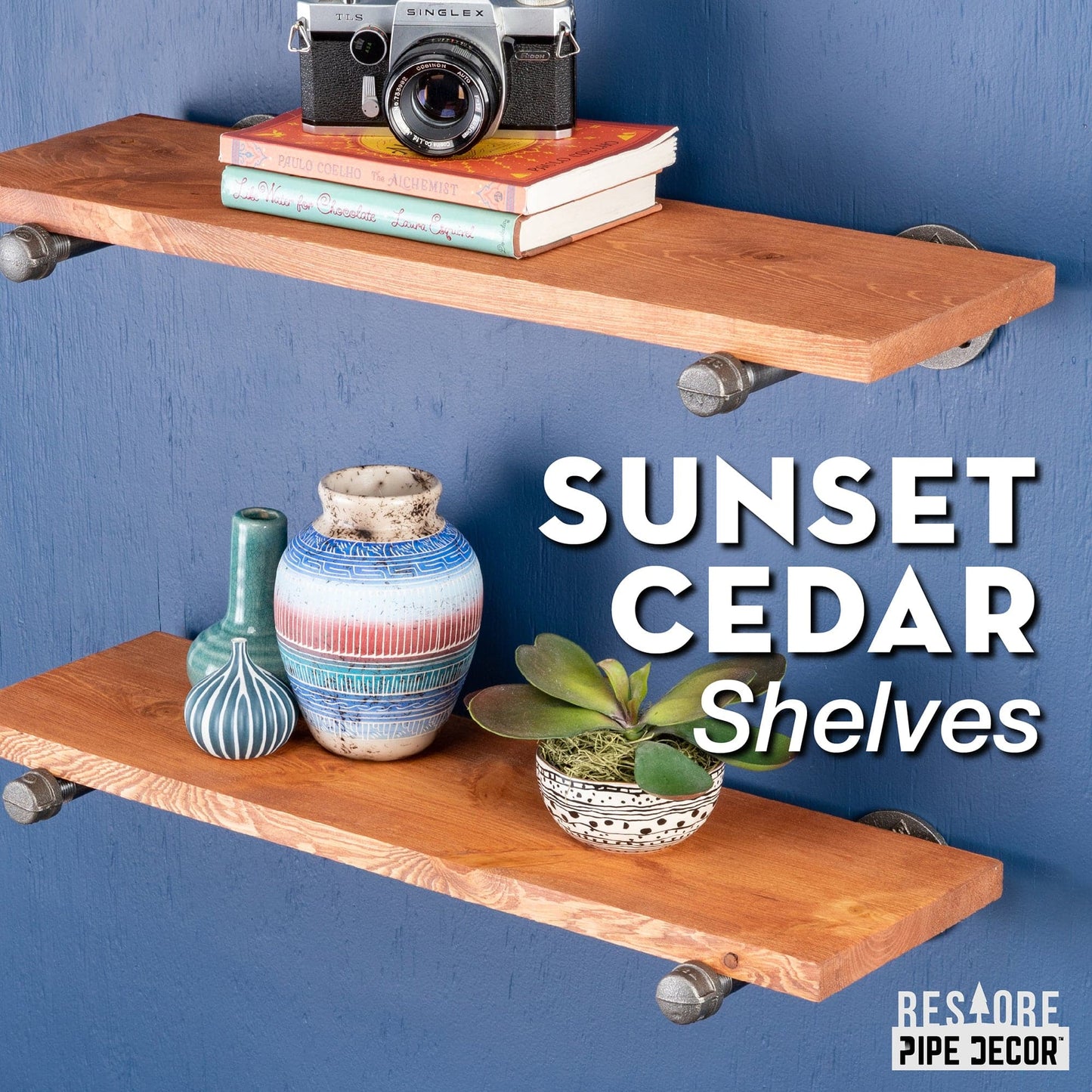 RESTORE Sunset Cedar 24 in. Shelves with Straight Brackets PIPE DECOR