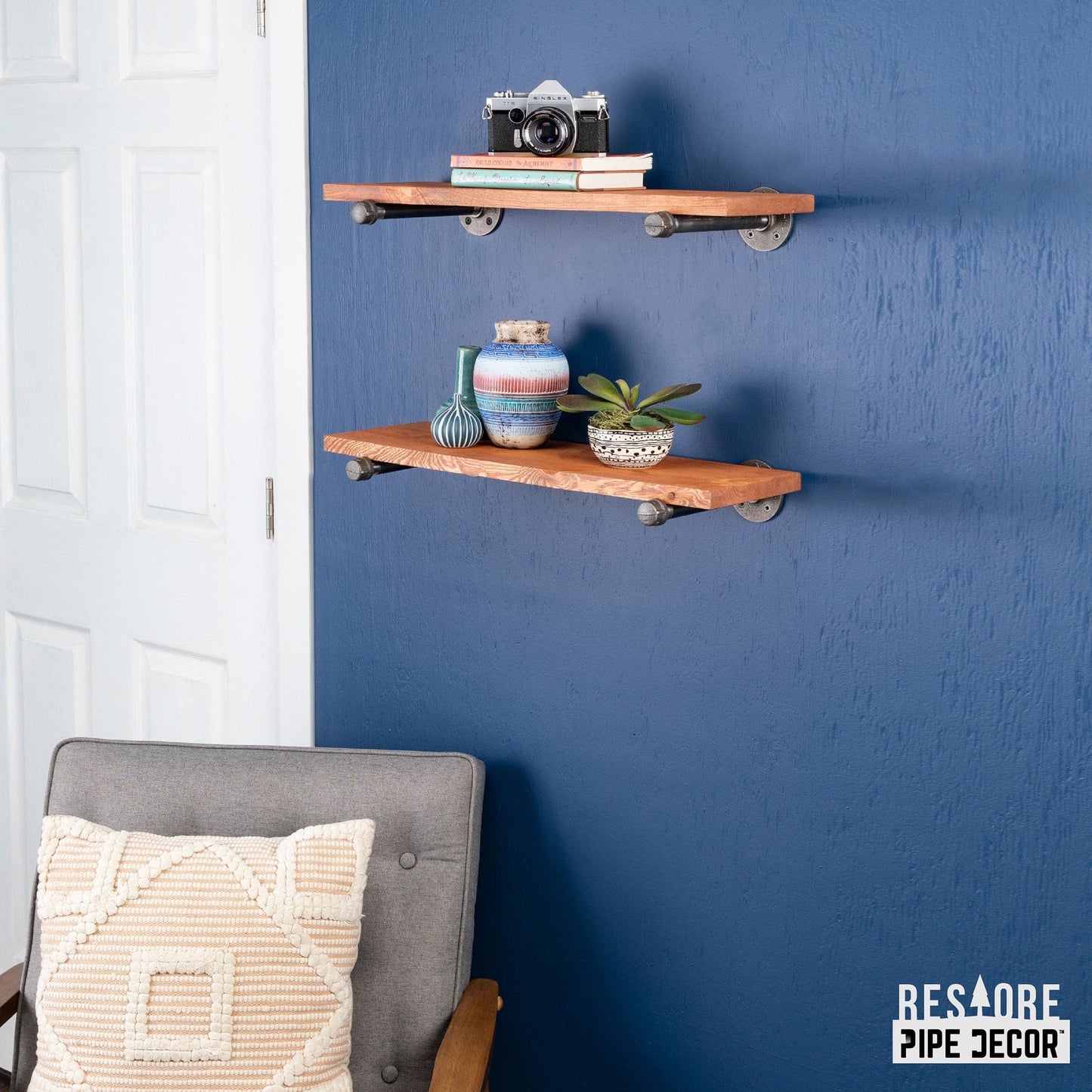 RESTORE Sunset Cedar 24 in. Shelves with Straight Brackets PIPE DECOR