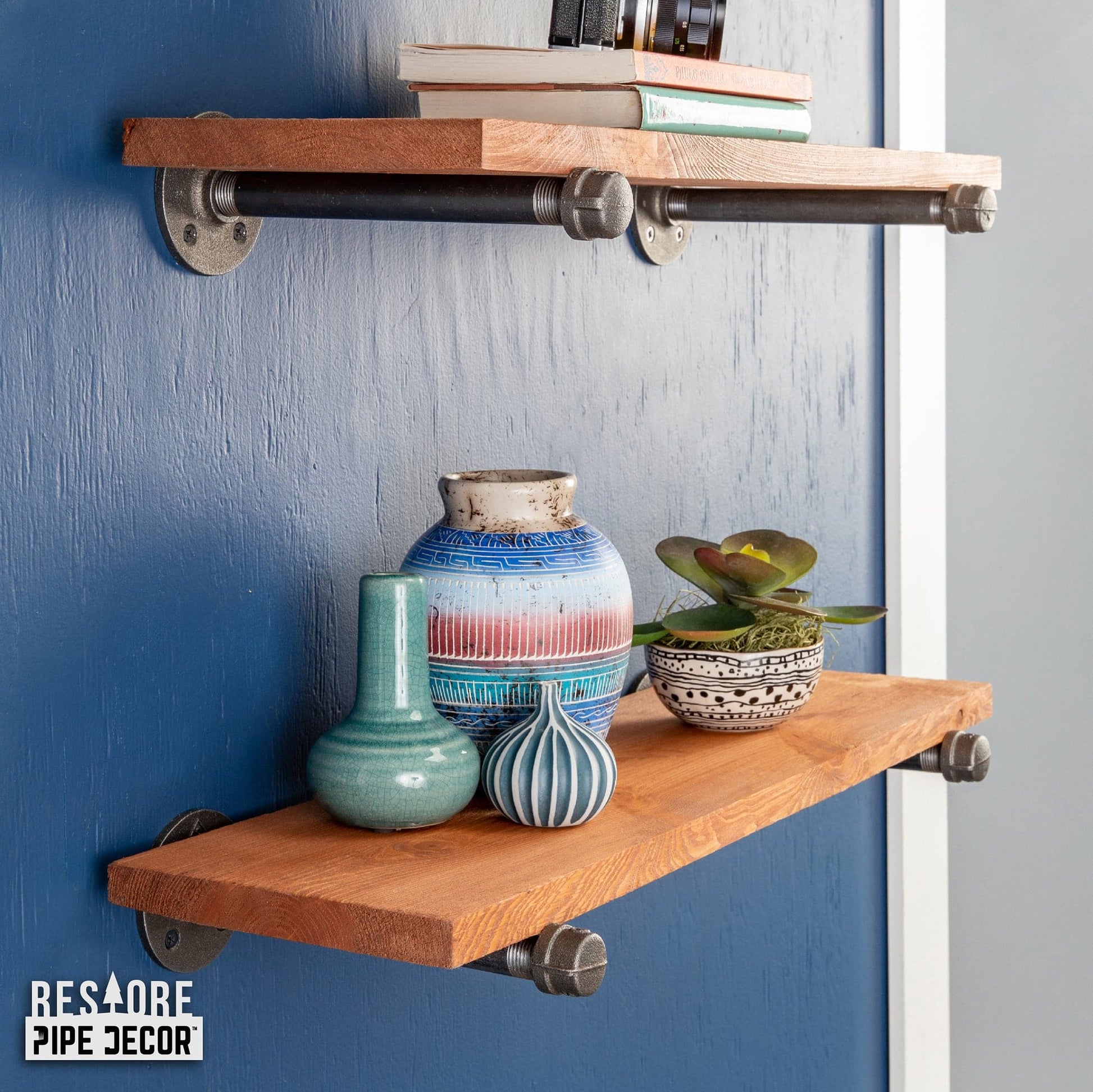 RESTORE Sunset Cedar 24 in. Shelves with Straight Brackets PIPE DECOR