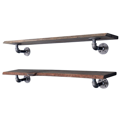 36” Boulder Black Live Edge Wood Shelf with L-Shaped Pipe Brackets (2-Pack) PIPE DECOR