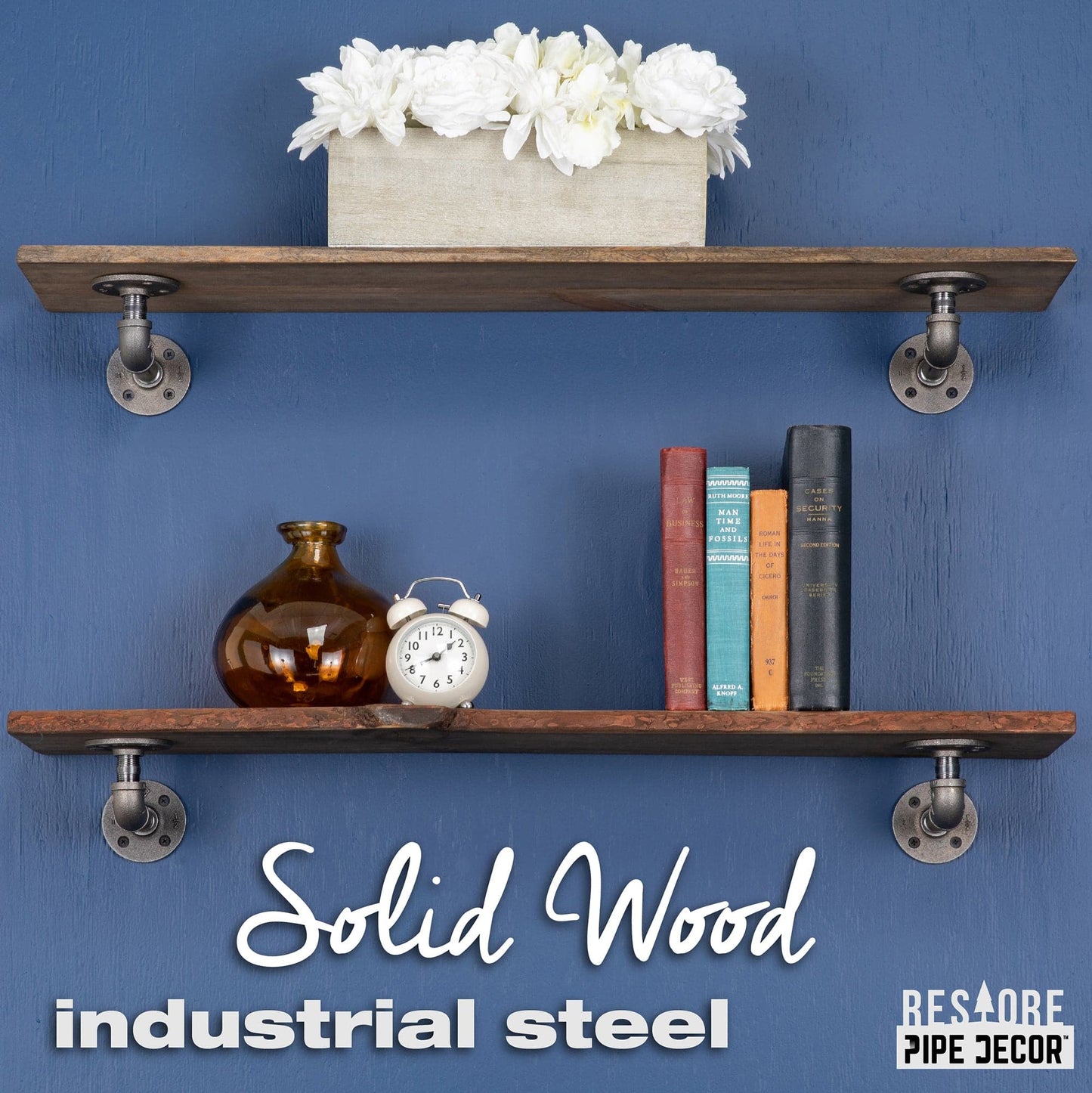 36” Boulder Black Live Edge Wood Shelf with L-Shaped Pipe Brackets (2-Pack) PIPE DECOR
