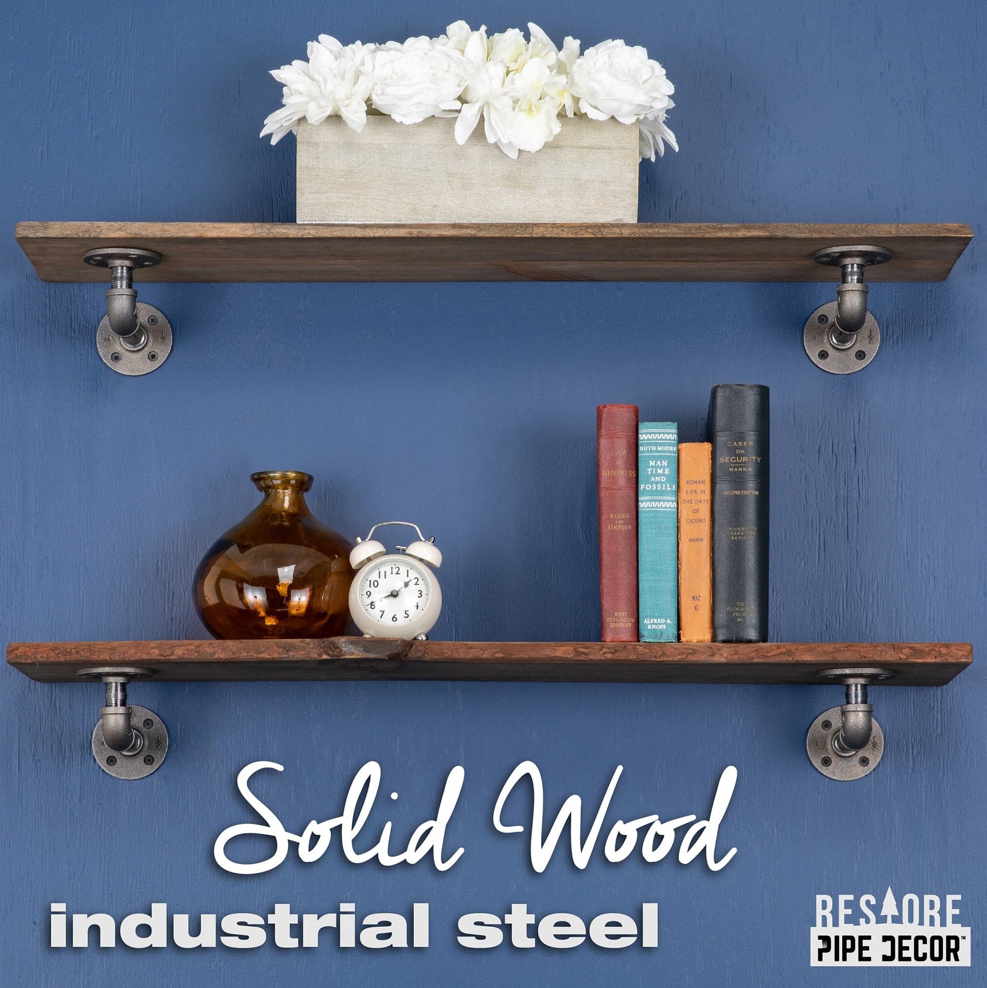 36” Boulder Black Live Edge Wood Shelf with L-Shaped Pipe Brackets (2-Pack) PIPE DECOR