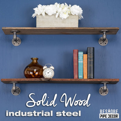36” Boulder Black Live Edge Wood Shelf with L-Shaped Pipe Brackets (2-Pack) PIPE DECOR