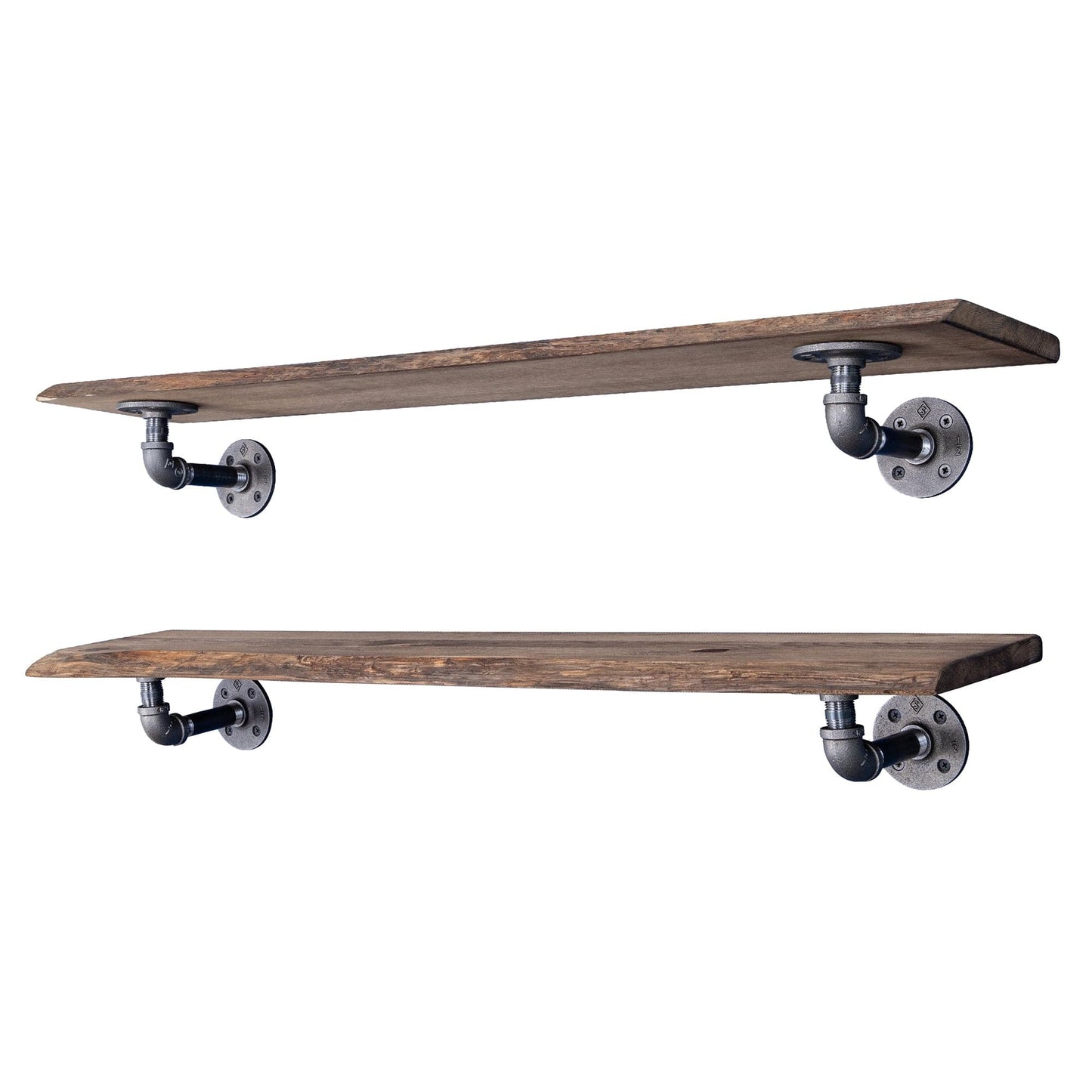 36” Trail Brown Live Edge Wood Shelf with L-Shaped Pipe Brackets (2-Pack) PIPE DECOR