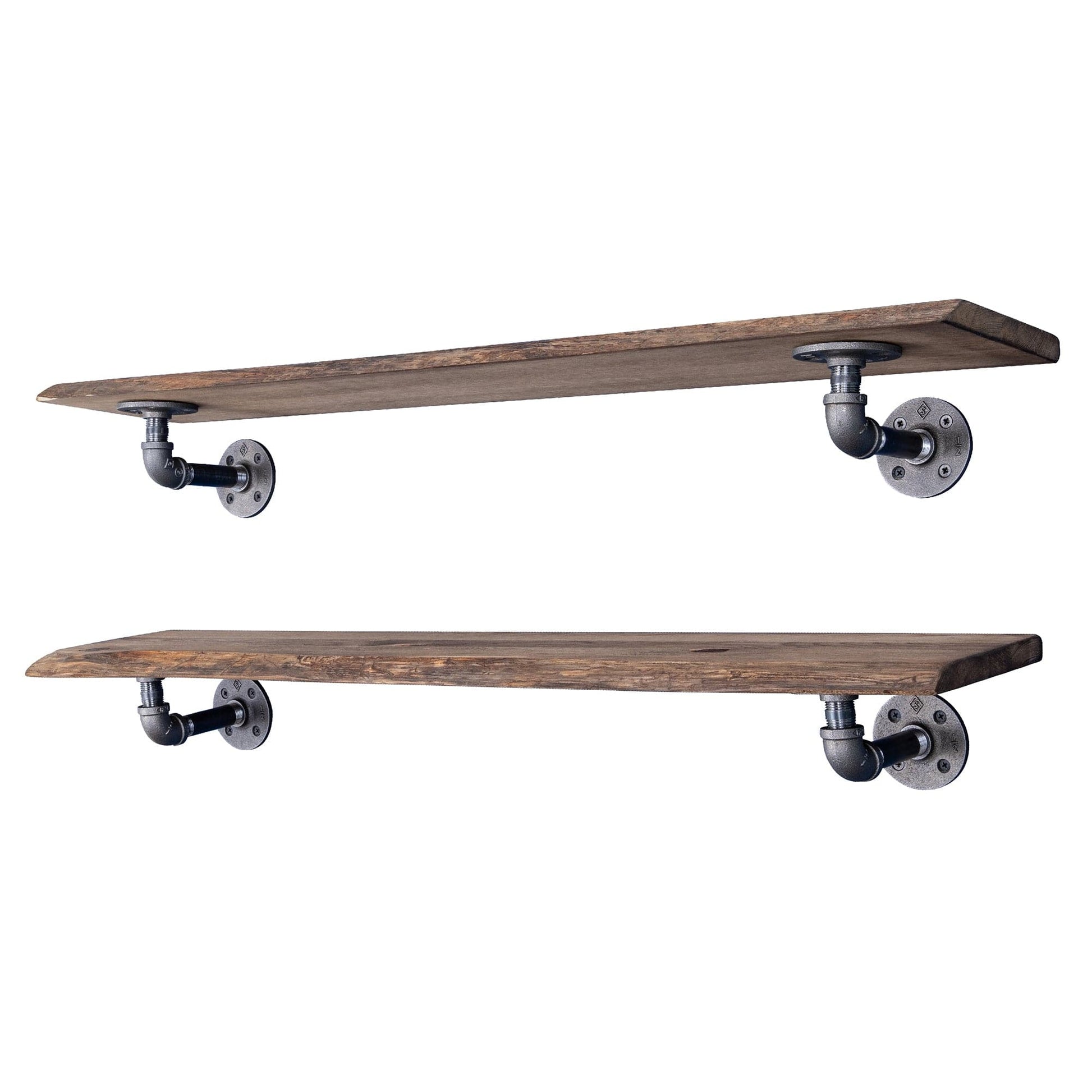 36” Trail Brown Live Edge Wood Shelf with L-Shaped Pipe Brackets (2-Pack) PIPE DECOR