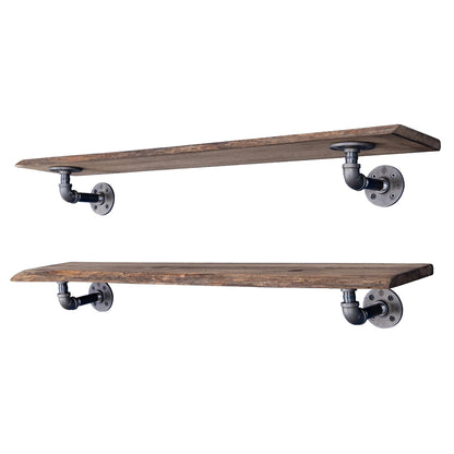 36” Trail Brown Live Edge Wood Shelf with L-Shaped Pipe Brackets (2-Pack) PIPE DECOR