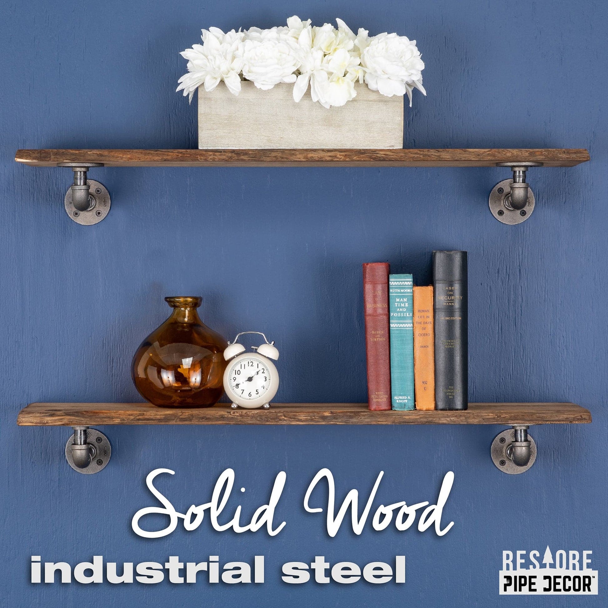 36” Trail Brown Live Edge Wood Shelf with L-Shaped Pipe Brackets (2-Pack) PIPE DECOR