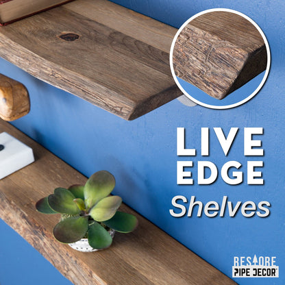 36” Trail Brown Live Edge Wood Shelf with L-Shaped Pipe Brackets (2-Pack) PIPE DECOR