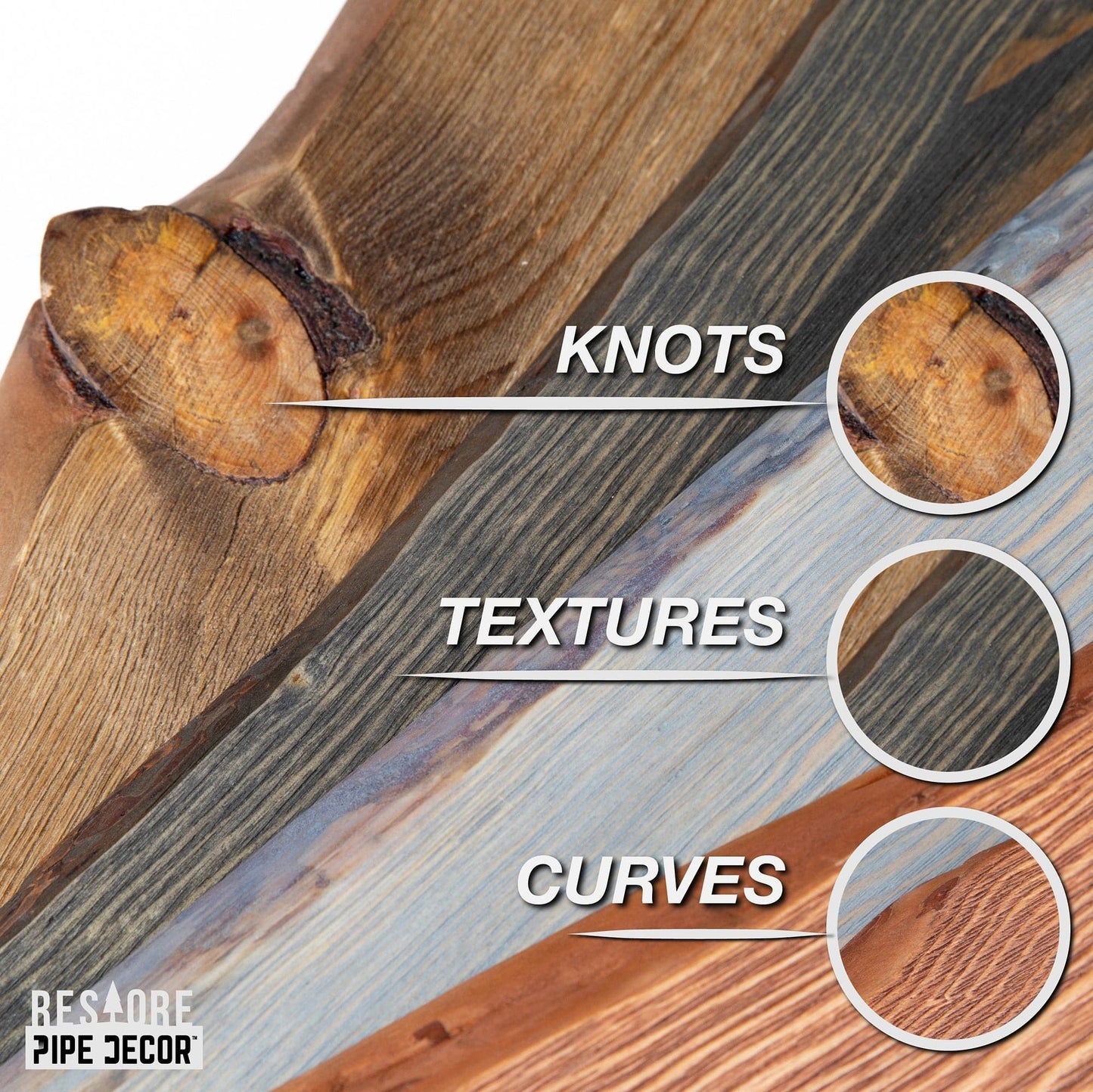 36” Riverstone Grey Live Edge Wood Shelf with L-Shaped Pipe Brackets (2-Pack) PIPE DECOR