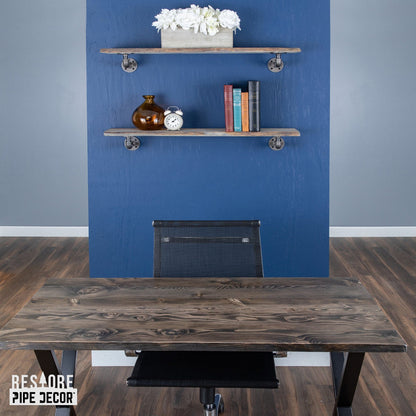 36” Riverstone Grey Live Edge Wood Shelf with L-Shaped Pipe Brackets (2-Pack) PIPE DECOR