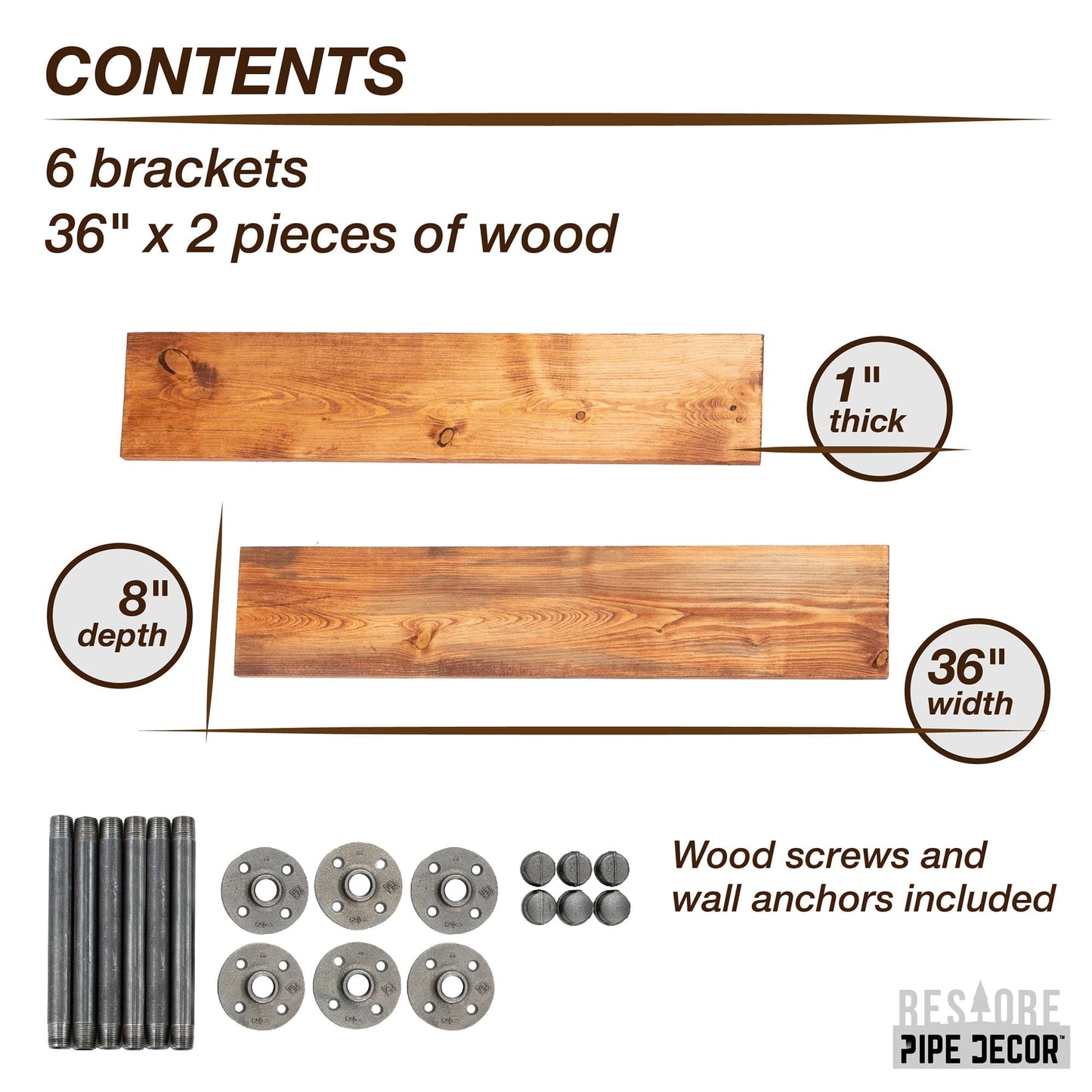 RESTORE Sunset Cedar 36 in. Shelves with Straight Brackets PIPE DECOR