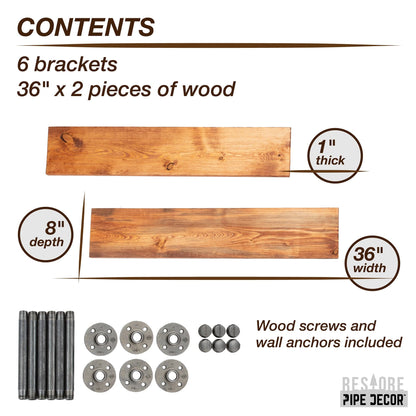 RESTORE Sunset Cedar 36 in. Shelves with Straight Brackets PIPE DECOR