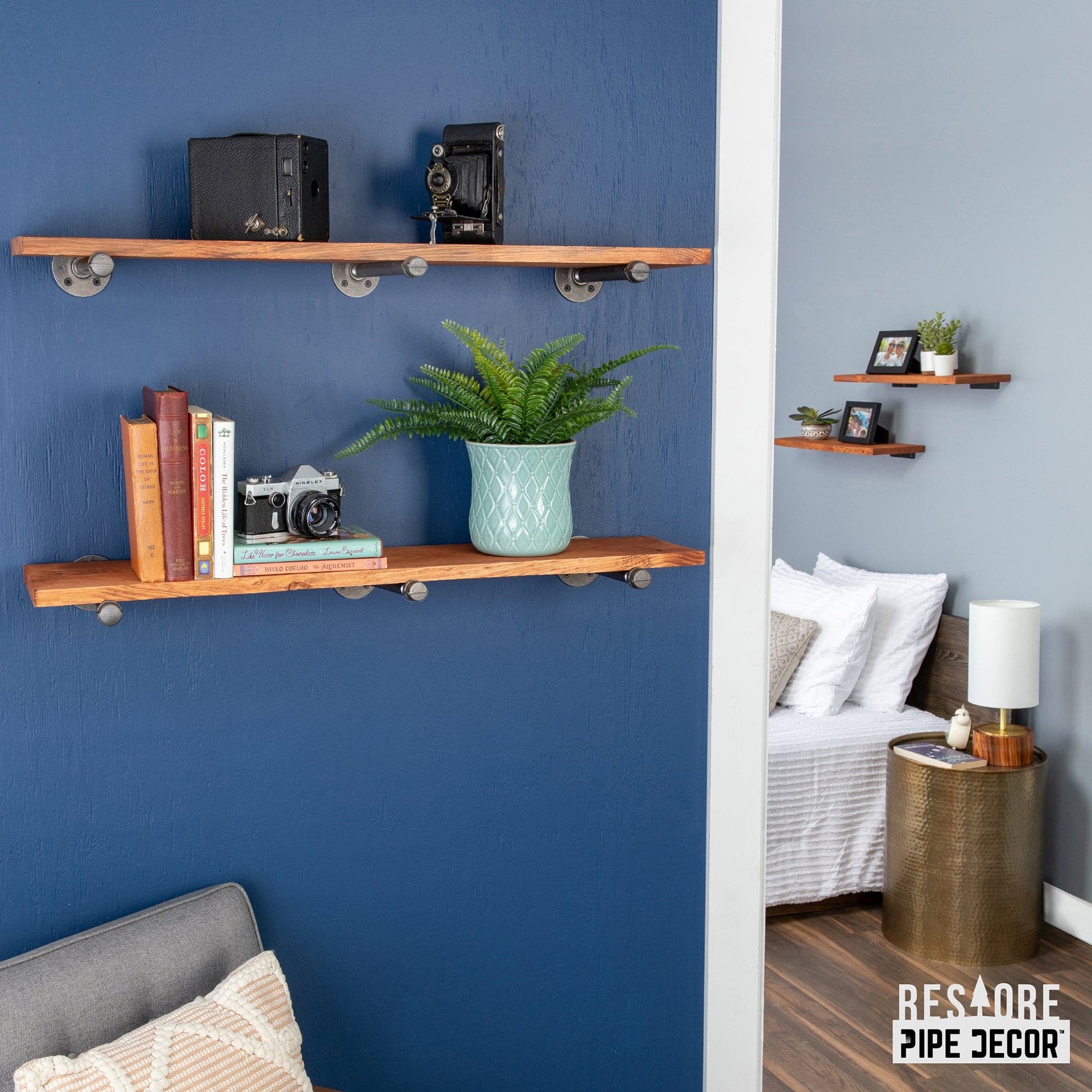 RESTORE Sunset Cedar 36 in. Shelves with Straight Brackets PIPE DECOR