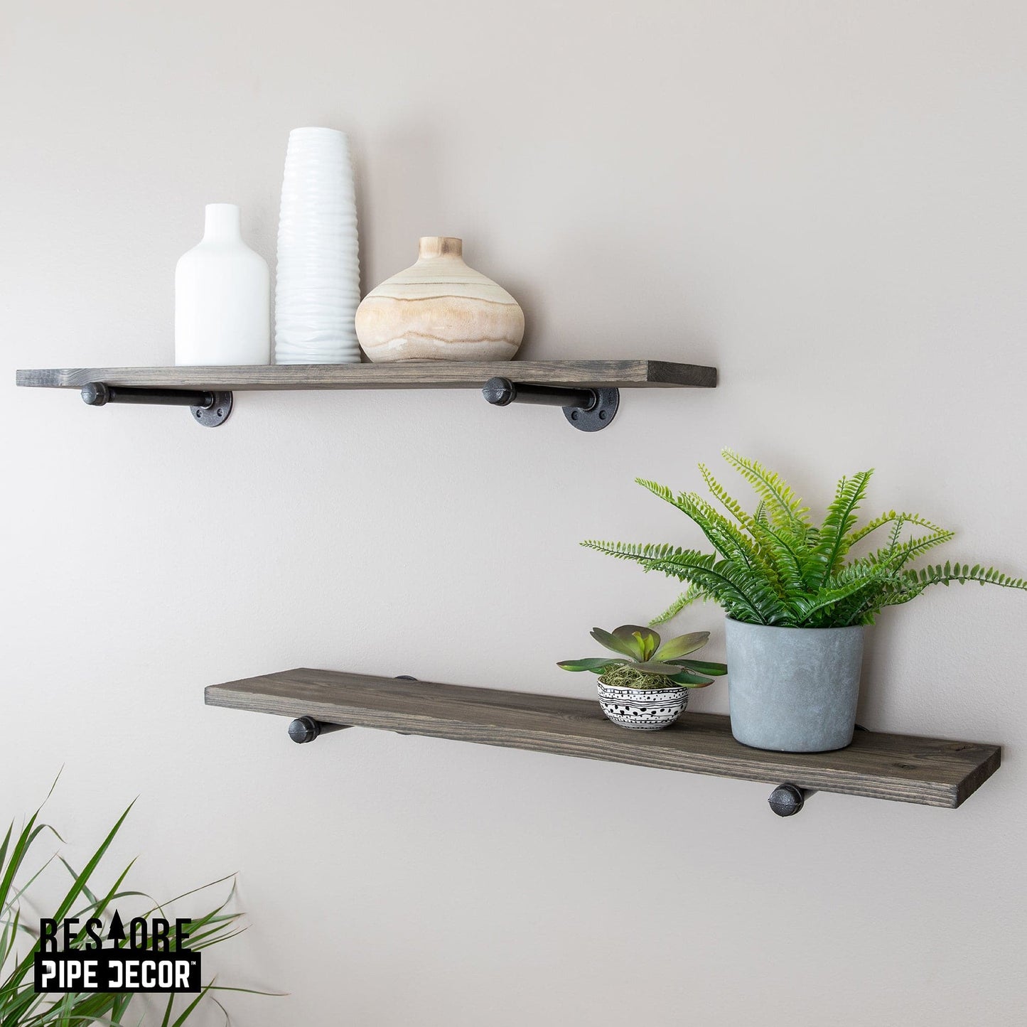 RESTORE Boulder Black 36 in. Shelves with Noir Pre-finished Straight Brackets PIPE DECOR