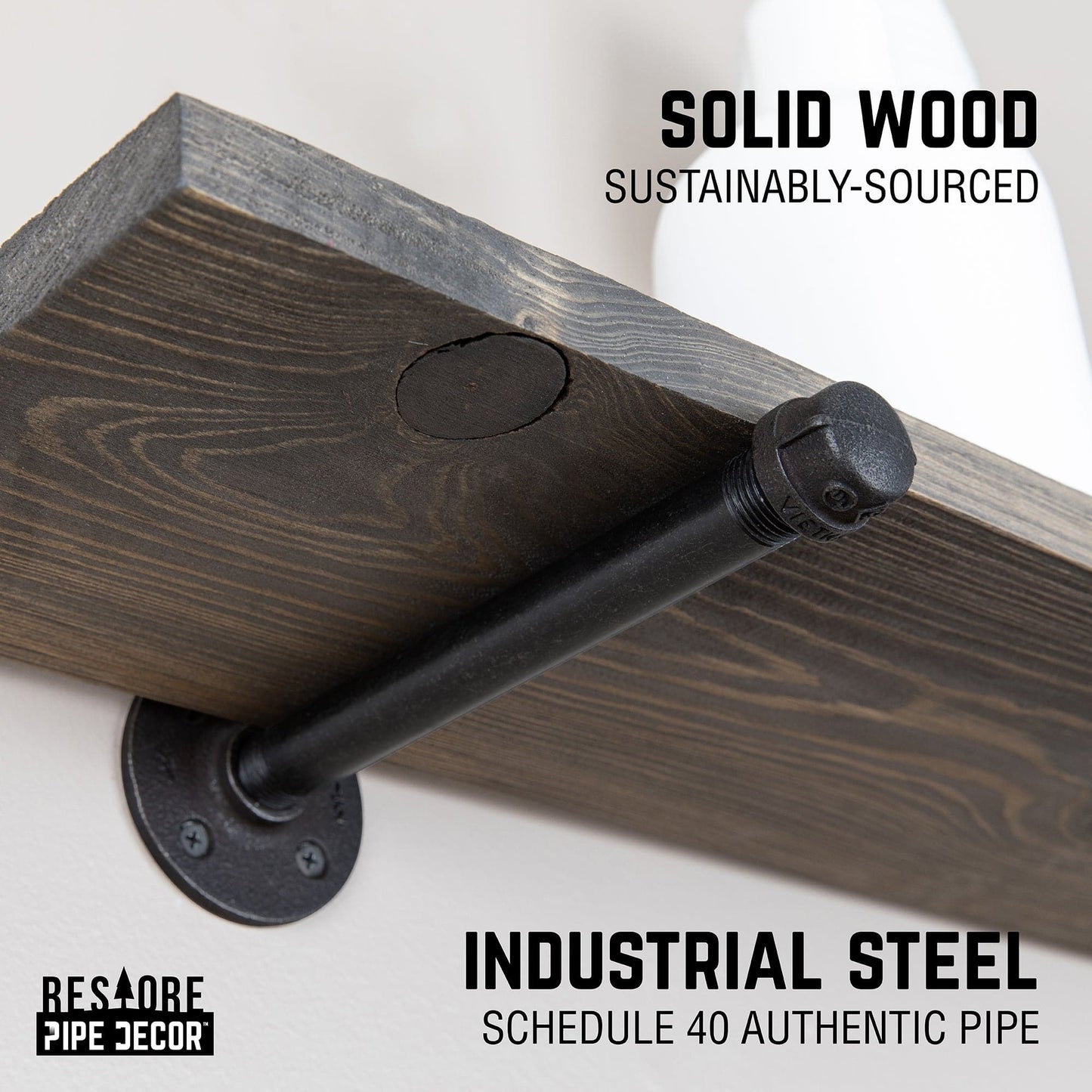 RESTORE Boulder Black 36 in. Shelves with Noir Pre-finished Straight Brackets PIPE DECOR
