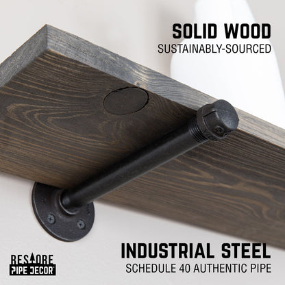 RESTORE Boulder Black 36 in. Shelves with Noir Pre-finished Straight Brackets PIPE DECOR