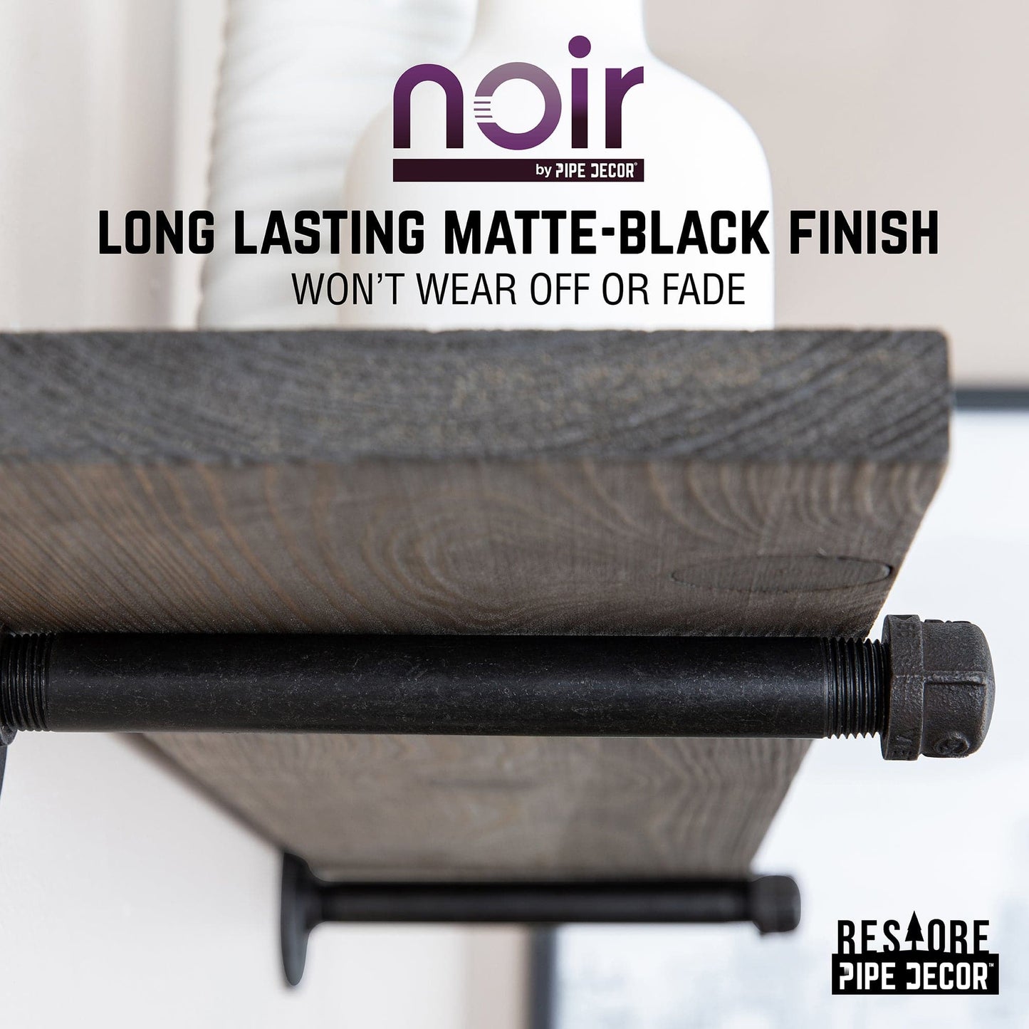 RESTORE Boulder Black 36 in. Shelves with Noir Pre-finished Straight Brackets PIPE DECOR