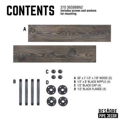 RESTORE Boulder Black 36 in. Shelves with Noir Pre-finished Straight Brackets PIPE DECOR
