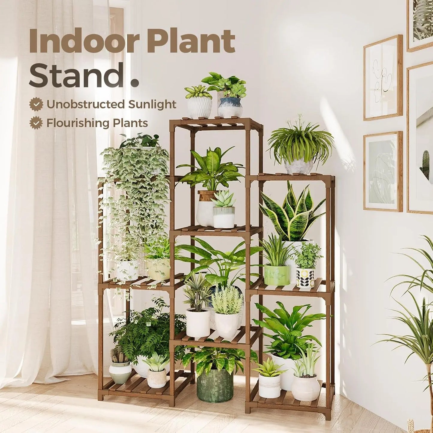 Elevate Your Greenery: Sturdy 4-Tier Wooden Plant Stand for Indoor & Outdoor Spaces