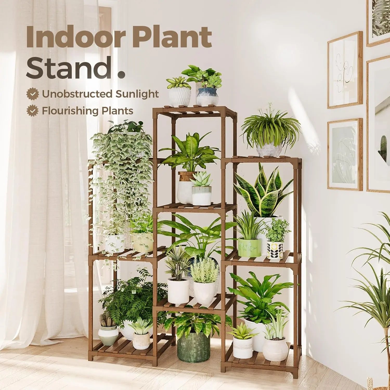Elevate Your Greenery: Sturdy 4-Tier Wooden Plant Stand for Indoor & Outdoor Spaces