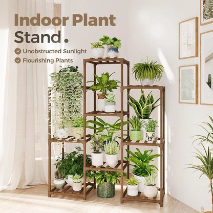 Elevate Your Greenery: Sturdy 4-Tier Wooden Plant Stand for Indoor & Outdoor Spaces