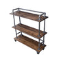 Three-tier Wood Shelf Industrial Bar Cart with Locking Wheels, Trail Brown PIPE DECOR