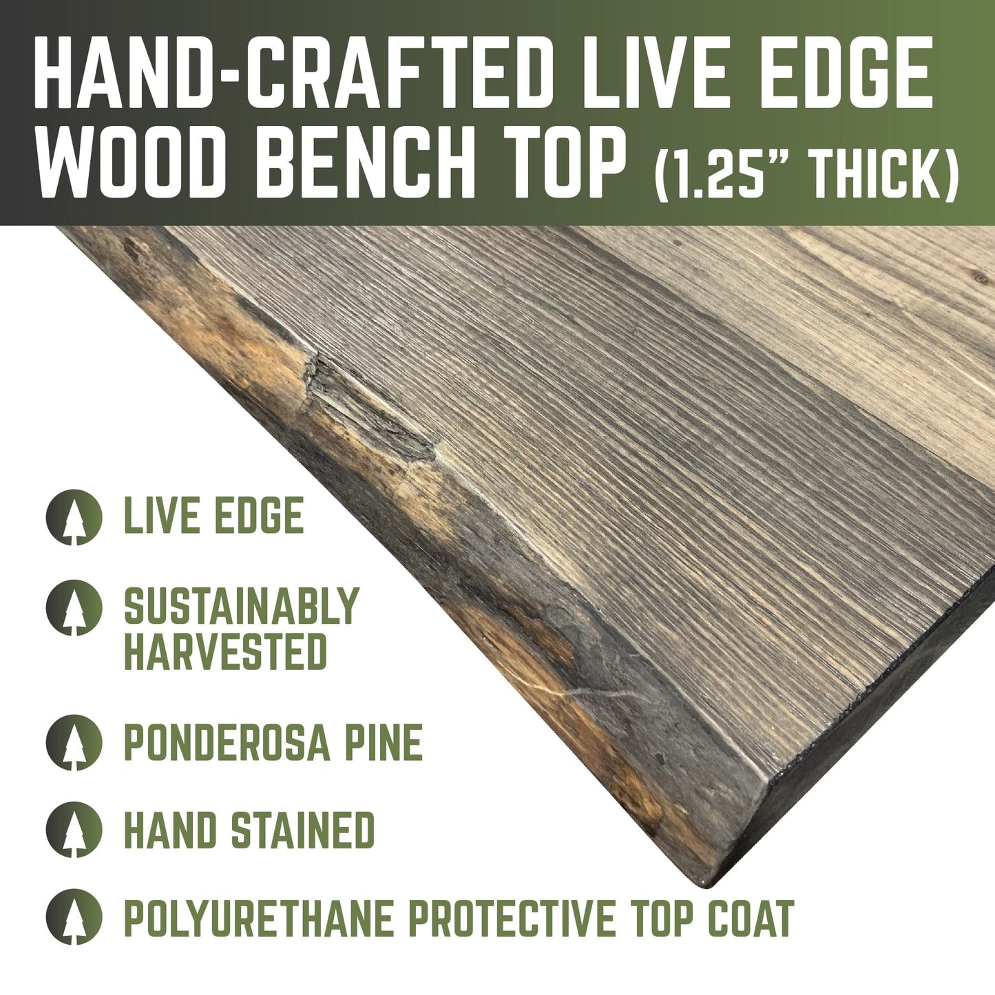 RESTORE Boulder Black Solid Live Edge Wood Accent Bench PIPE DECOR