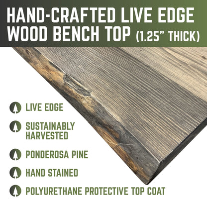 RESTORE Boulder Black Solid Live Edge Wood Accent Bench PIPE DECOR