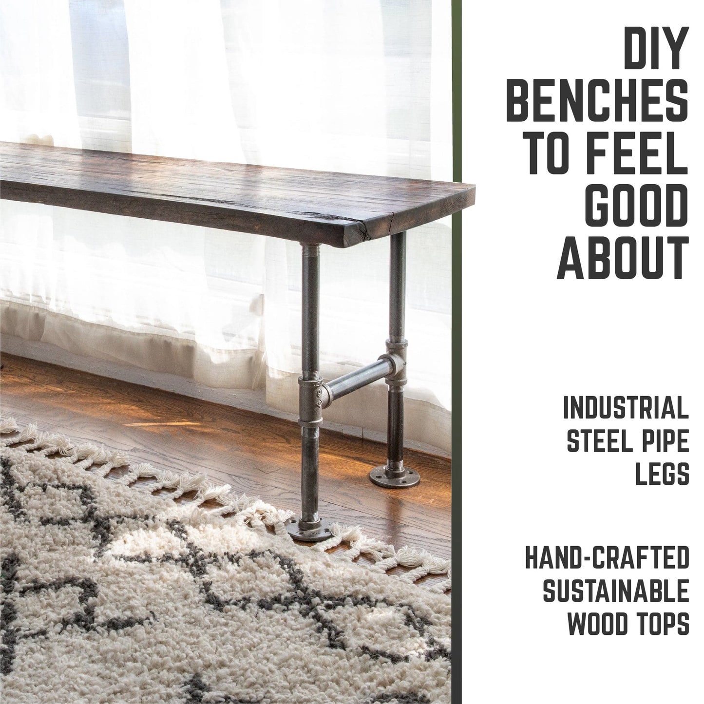 RESTORE Trail Brown Solid Live Edge Wood Accent Bench PIPE DECOR