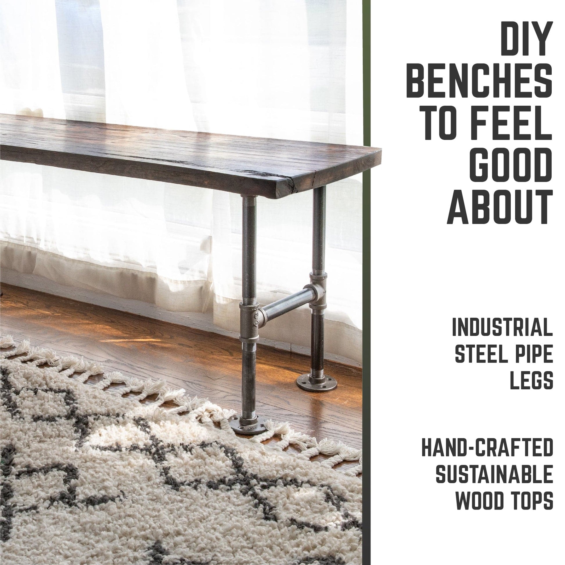 RESTORE Trail Brown Solid Live Edge Wood Accent Bench PIPE DECOR