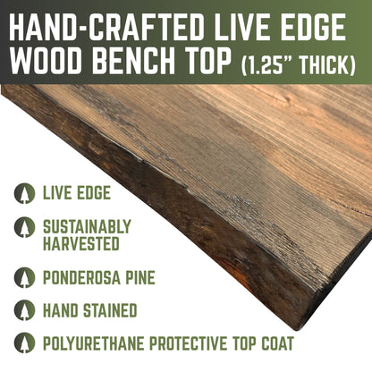 RESTORE Trail Brown Solid Live Edge Wood Accent Bench PIPE DECOR