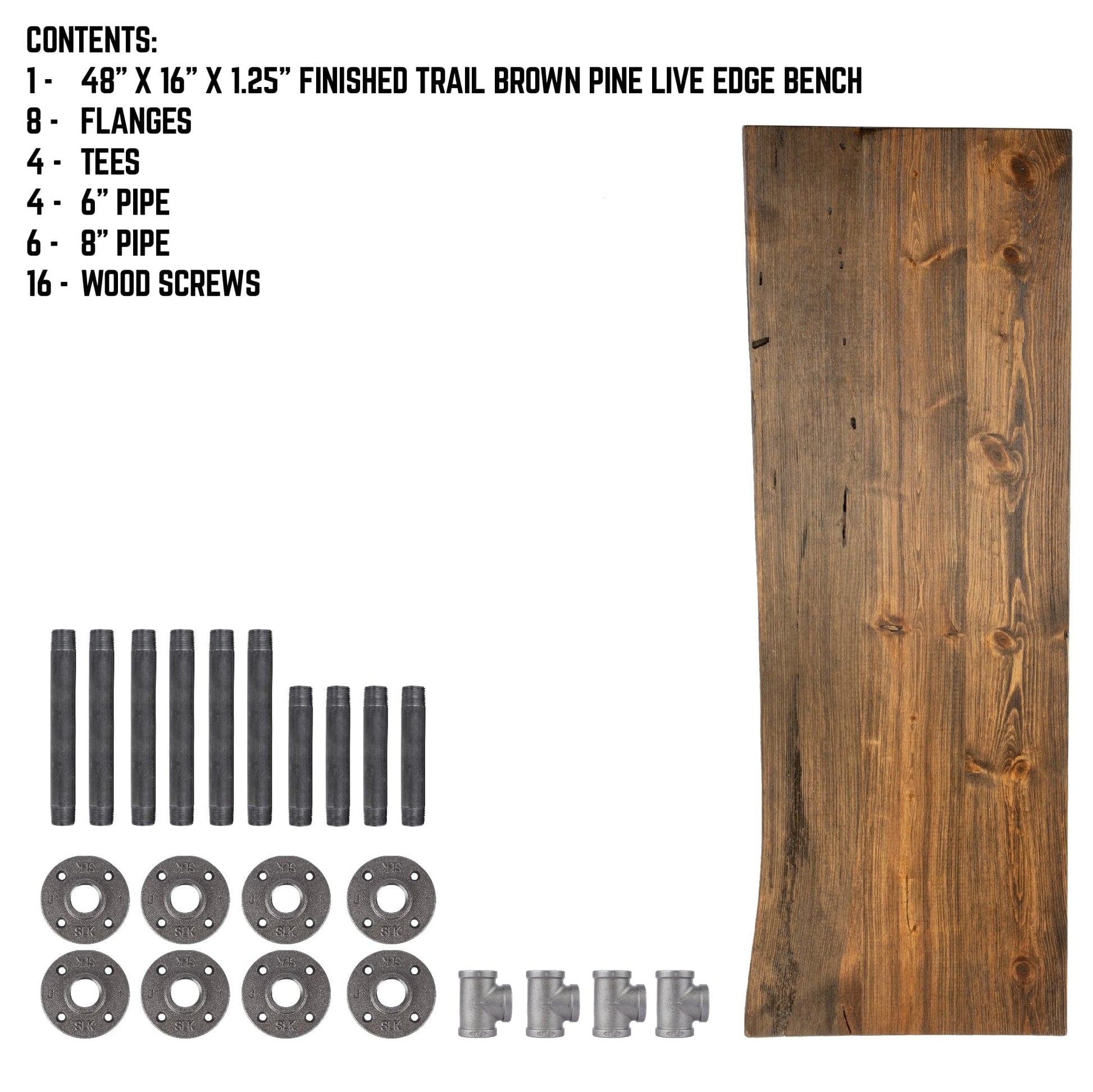 RESTORE Trail Brown Solid Live Edge Wood Accent Bench PIPE DECOR