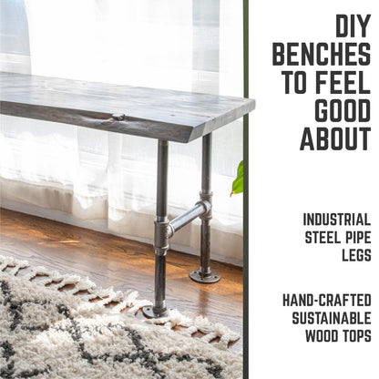 RESTORE Riverstone Grey Solid Live Edge Wood Accent Bench PIPE DECOR