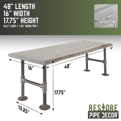 RESTORE Riverstone Grey Solid Live Edge Wood Accent Bench PIPE DECOR