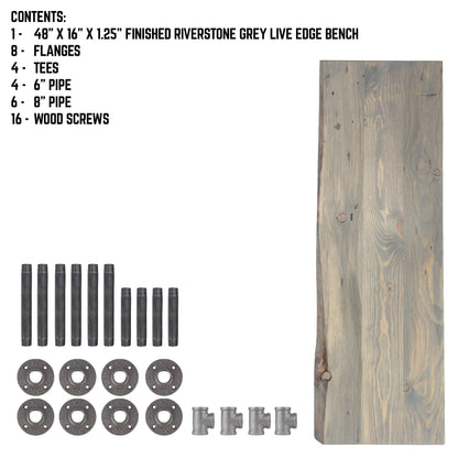 RESTORE Riverstone Grey Solid Live Edge Wood Accent Bench PIPE DECOR