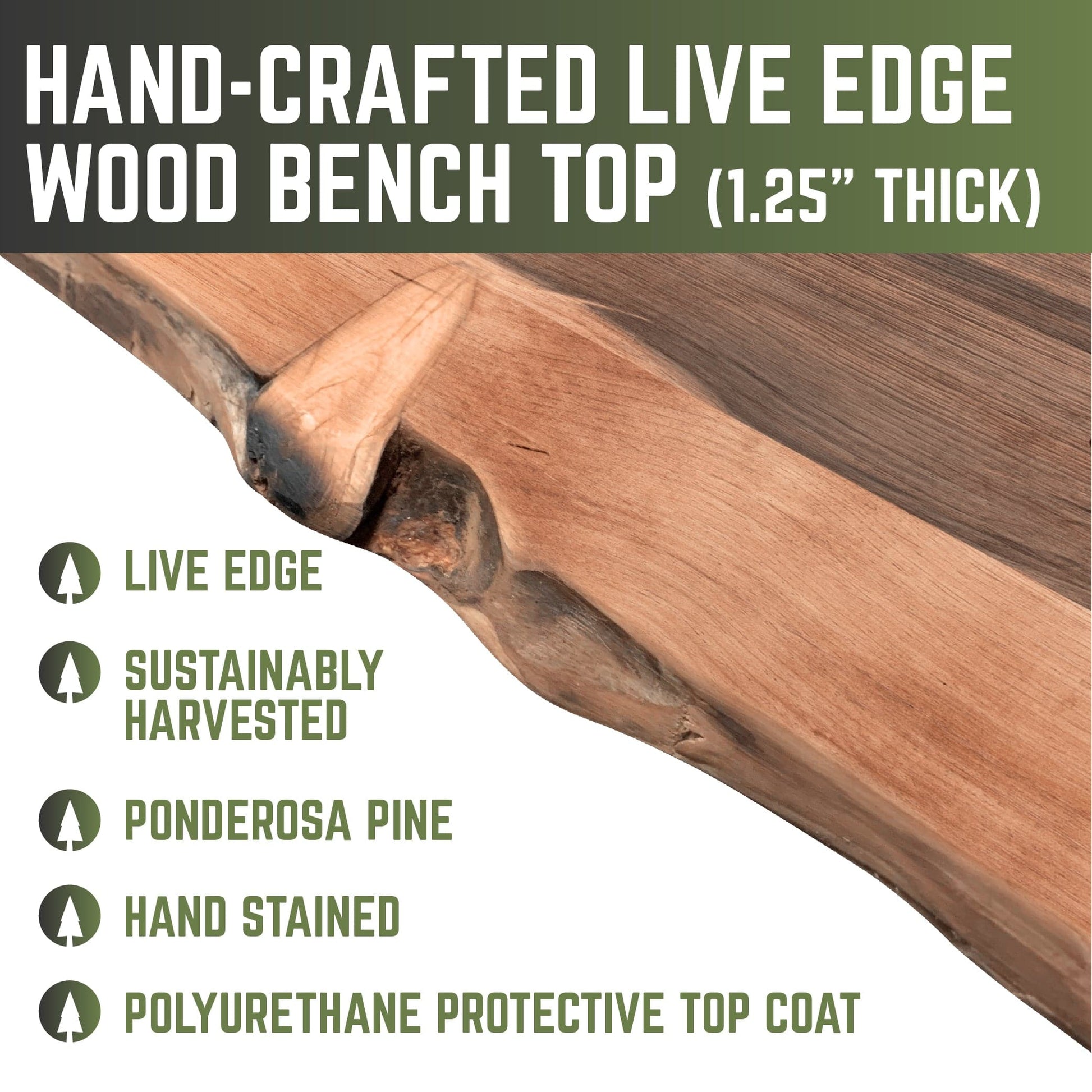 RESTORE Sunset Cedar Solid Live Edge Wood Accent Bench PIPE DECOR