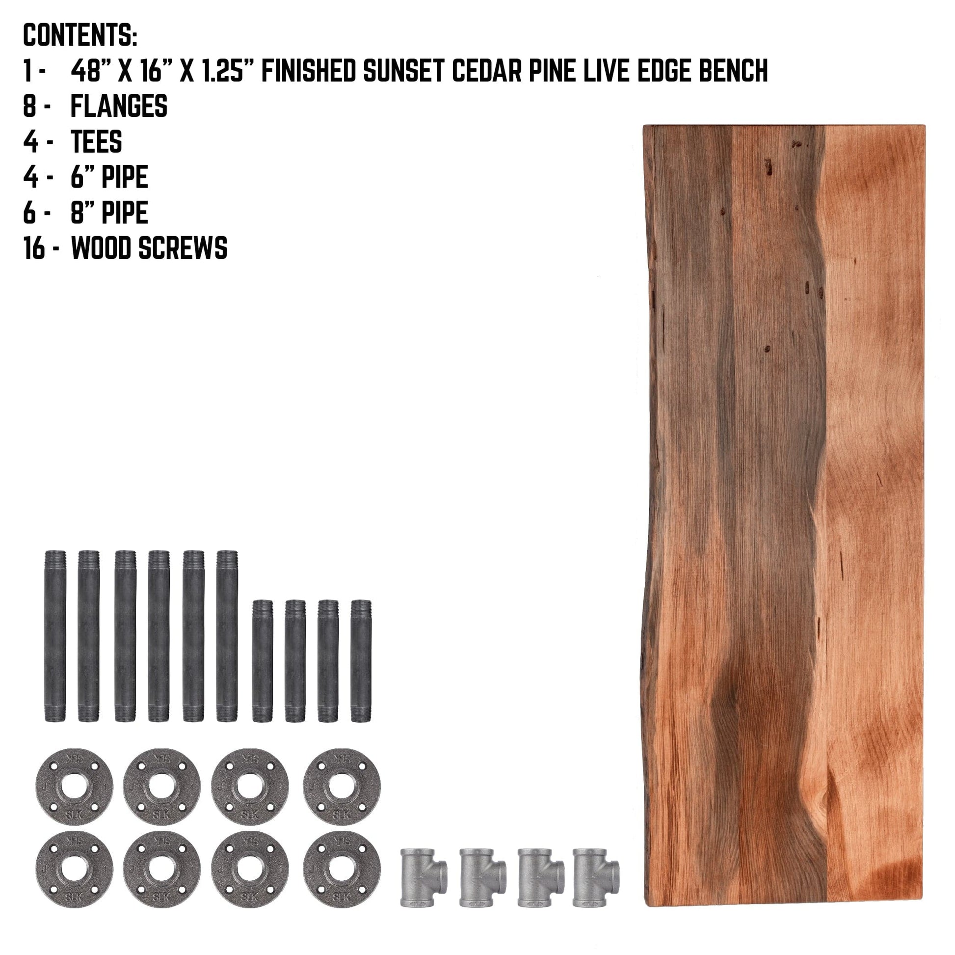 RESTORE Sunset Cedar Solid Live Edge Wood Accent Bench PIPE DECOR