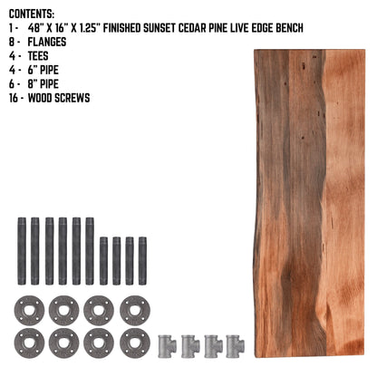 RESTORE Sunset Cedar Solid Live Edge Wood Accent Bench PIPE DECOR