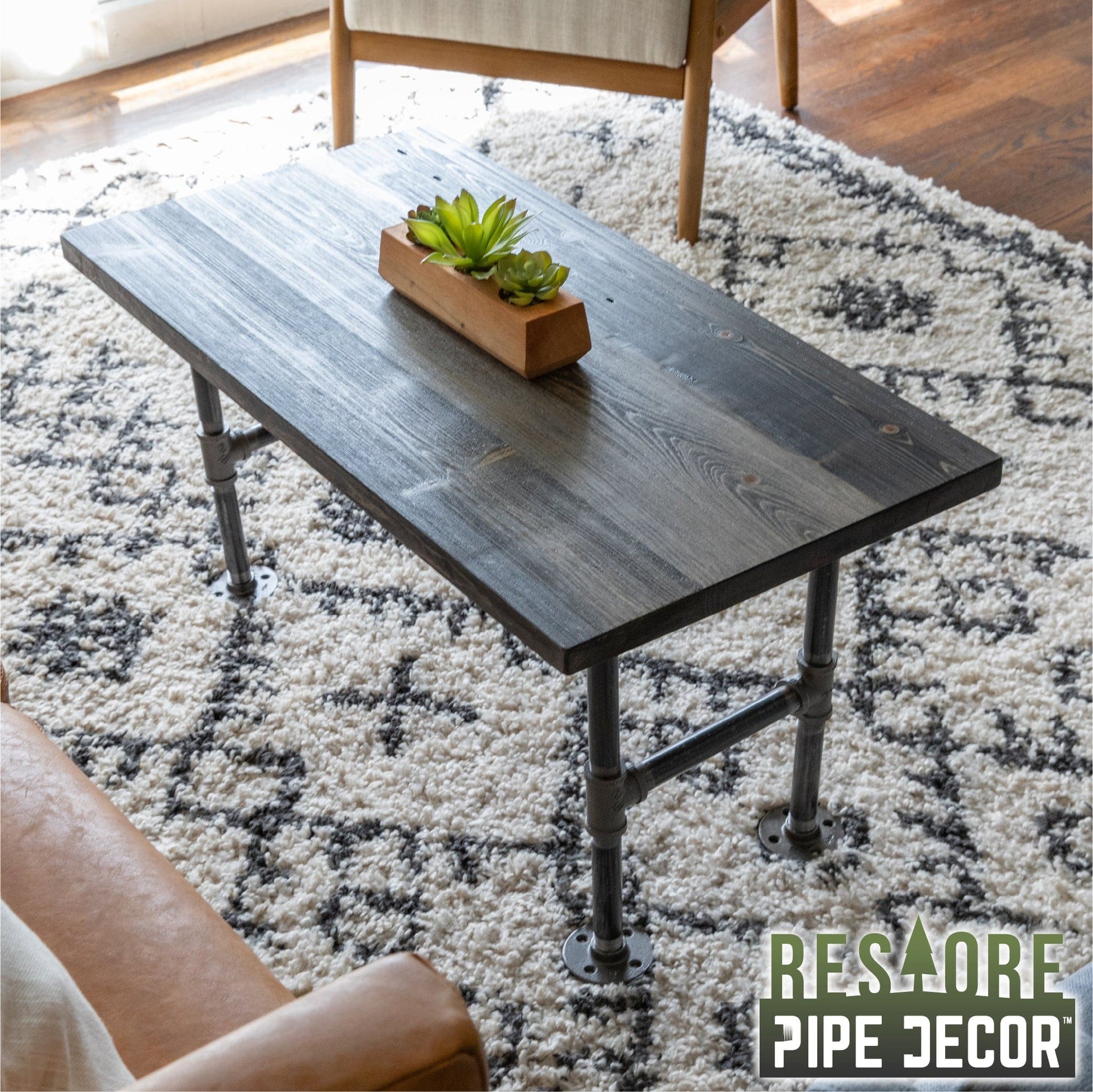 RESTORE Boulder Black Solid Wood Coffee Table PIPE DECOR