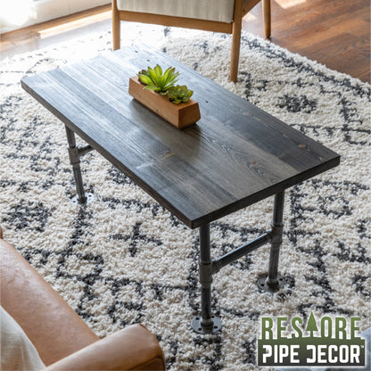 RESTORE Boulder Black Solid Wood Coffee Table PIPE DECOR