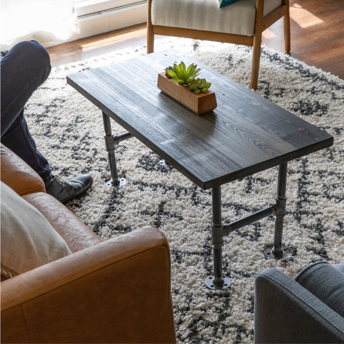 RESTORE Boulder Black Solid Wood Coffee Table PIPE DECOR