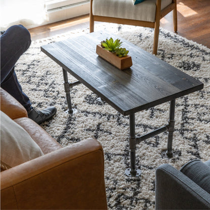 RESTORE Boulder Black Solid Wood Coffee Table PIPE DECOR