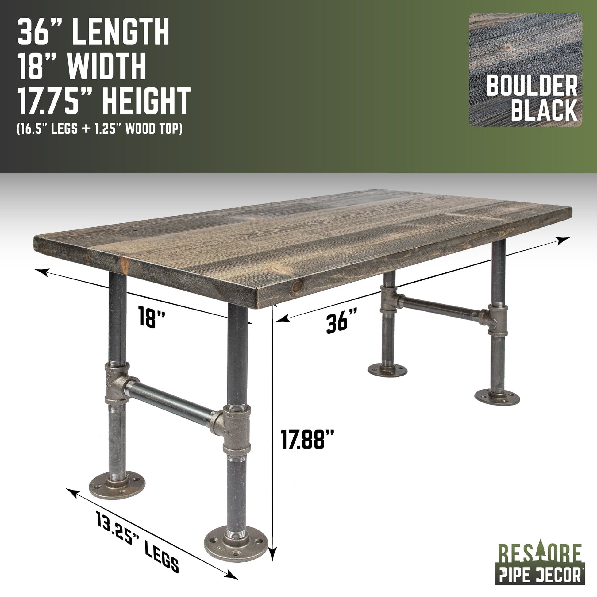 RESTORE Boulder Black Solid Wood Coffee Table PIPE DECOR