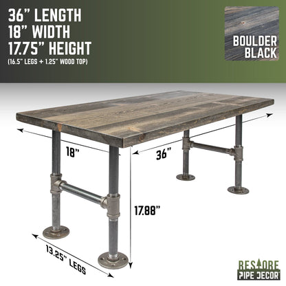 RESTORE Boulder Black Solid Wood Coffee Table PIPE DECOR